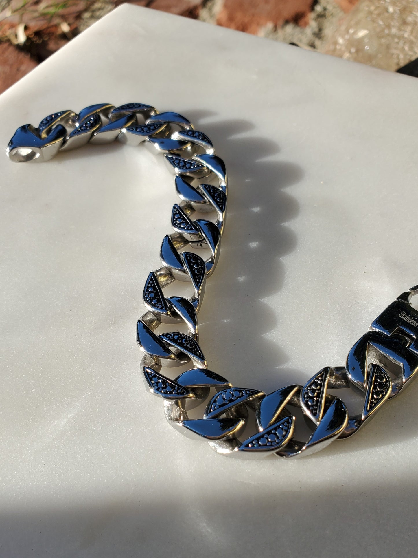 Stainless Steel Men's Thick Fancy Cuban Curb Bracelet - 7.75 Inches