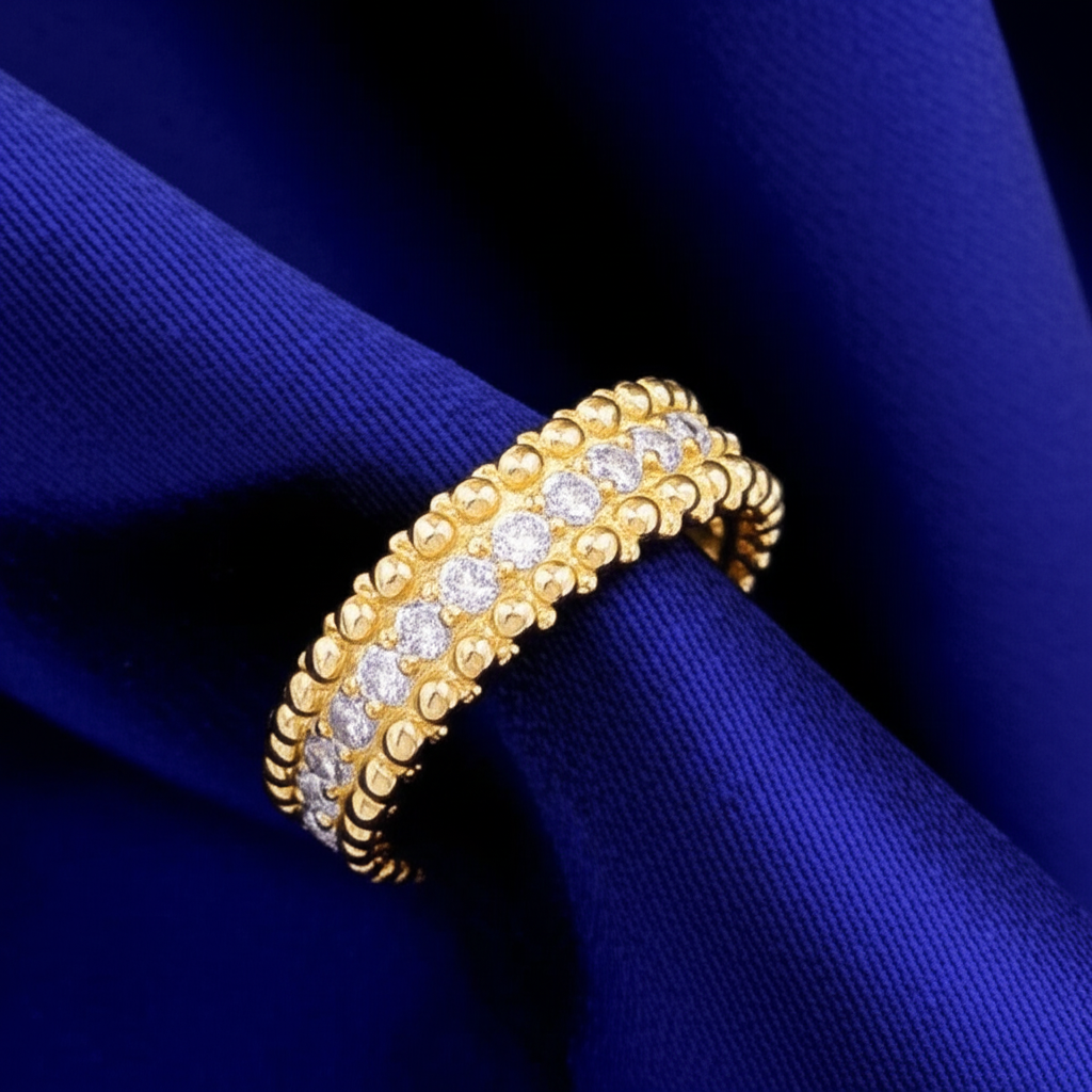 14K Yellow Gold Plated Sterling Silver Beaded Eternity Ring with Simulated Diamond – 5.5mm Wide, Gift Box Included (Size 4–10)