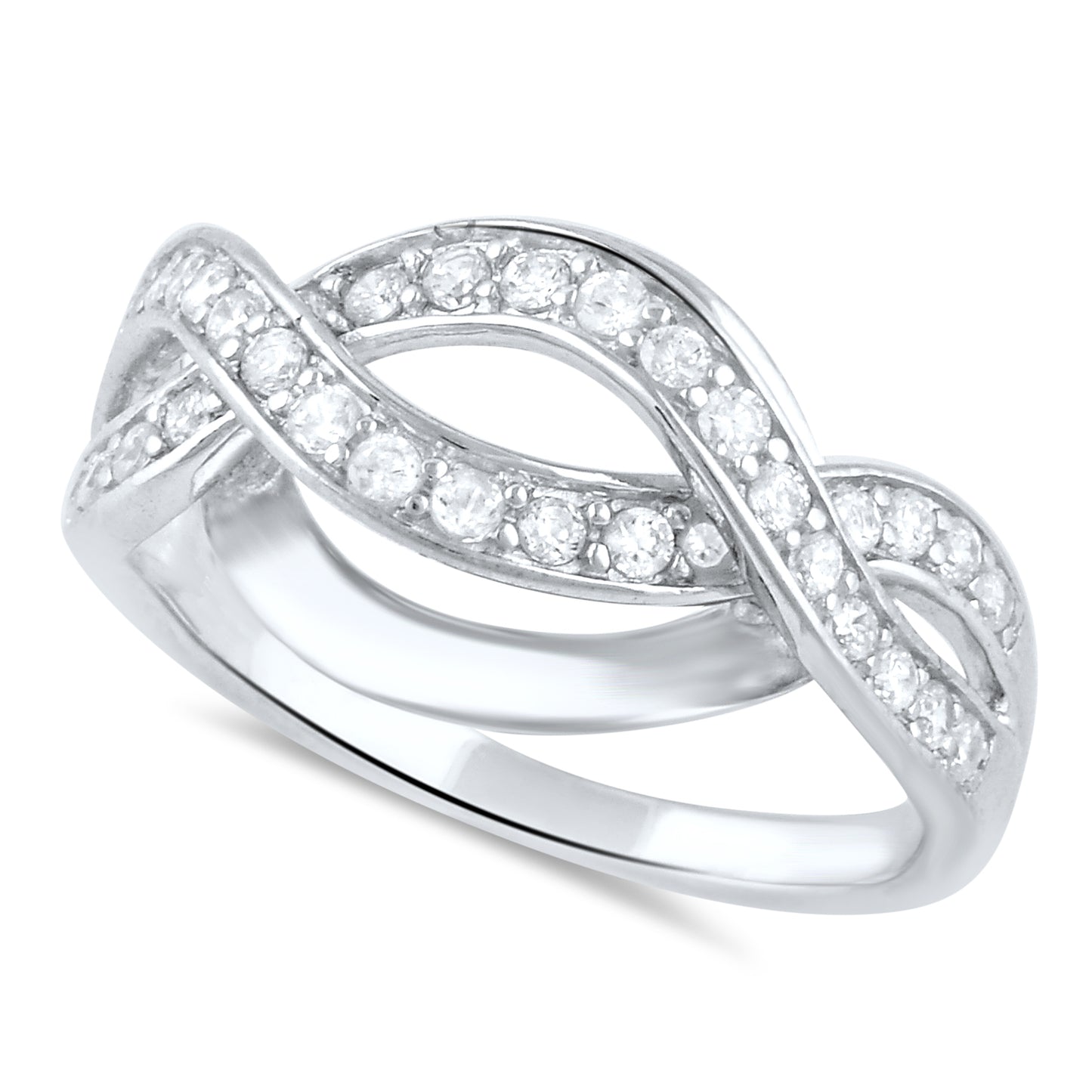 Sterling Silver Woven Braid Cz Ring (Size 4-11)