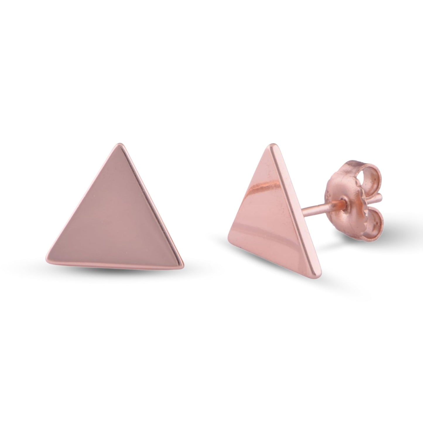 Rose Gold Plated Sterling Silver Dainty Womens Pyramid Delta Triangle Stud Earrings - Delta Earrings for Women Teens Sisters - 10MM Width
