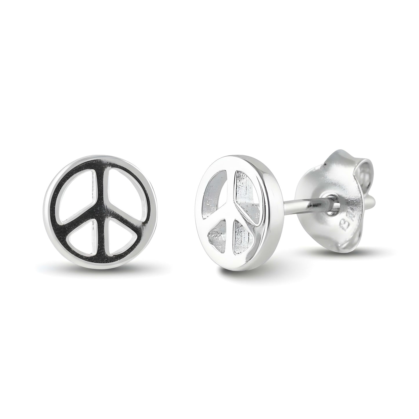 SilverCloseOut Rhodium Plated Sterling Silver Womens Dainty Peace Sign Stud Earrings - 6mm