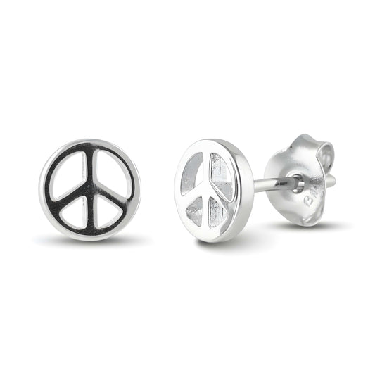 SilverCloseOut Rhodium Plated Sterling Silver Womens Dainty Peace Sign Stud Earrings - 6mm