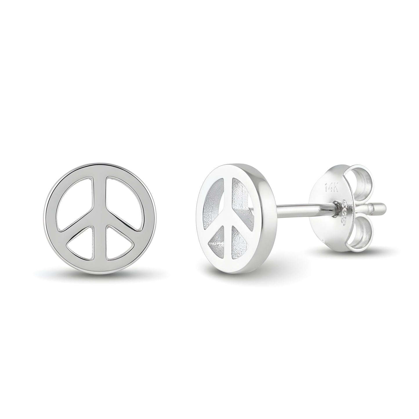 SilverCloseOut Rhodium Plated Sterling Silver Womens Dainty Peace Sign Stud Earrings - 6mm
