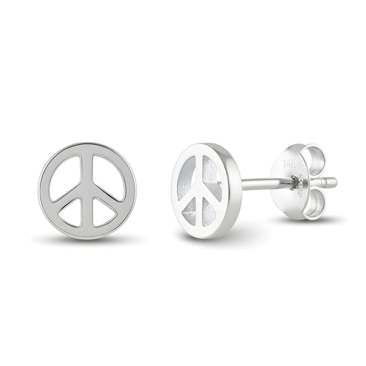 SilverCloseOut Rhodium Plated Sterling Silver Womens Dainty Peace Sign Stud Earrings - 6mm