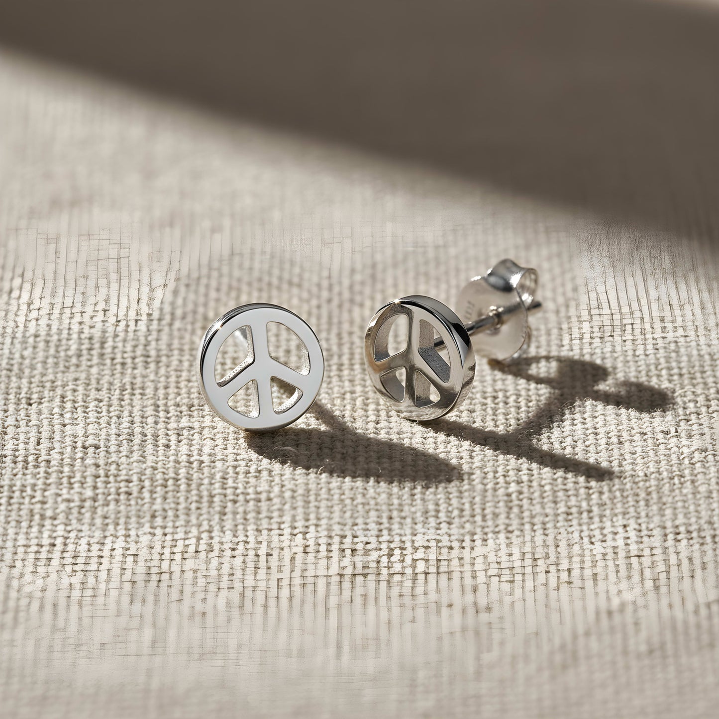 SilverCloseOut Rhodium Plated Sterling Silver Womens Dainty Peace Sign Stud Earrings - 6mm