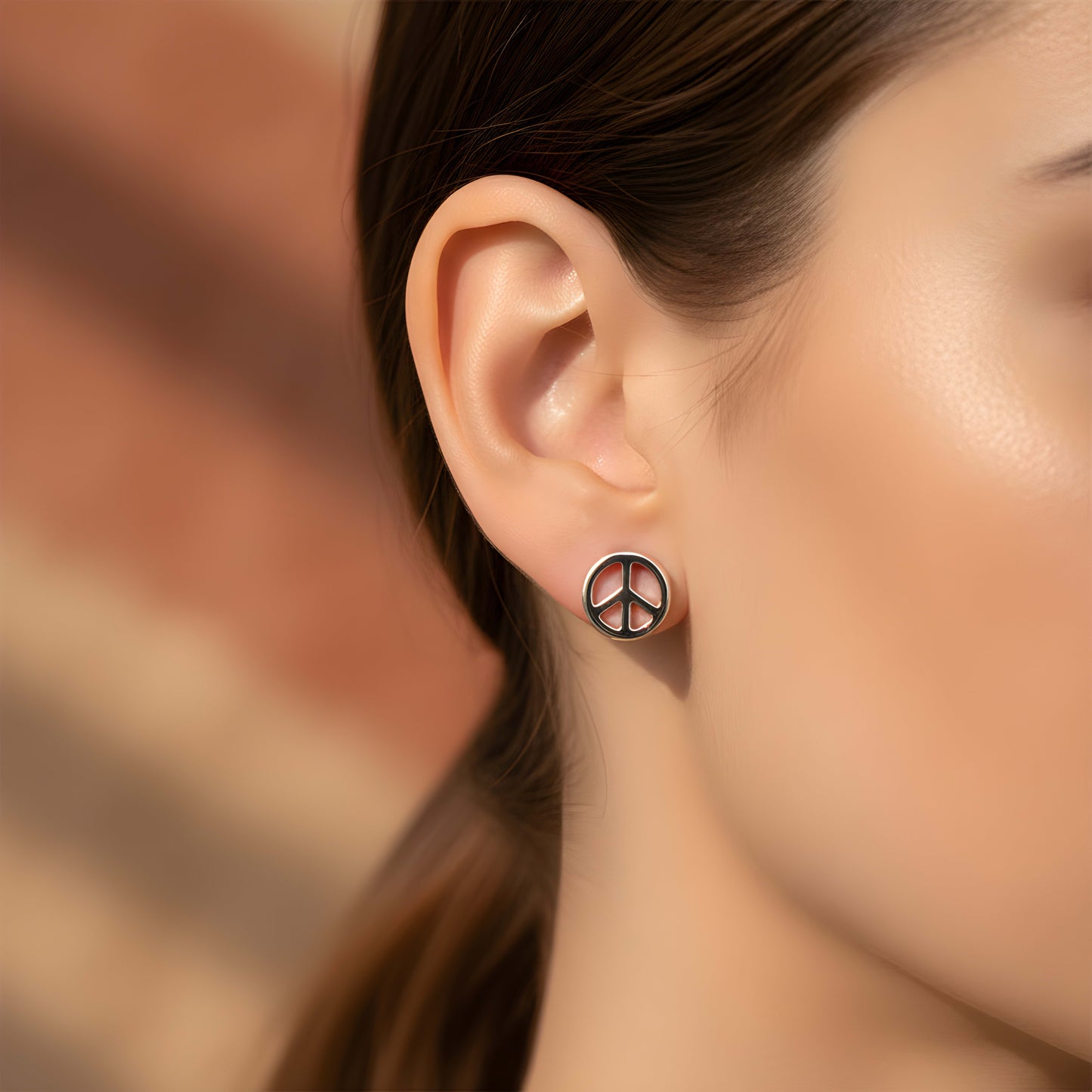 SilverCloseOut Rhodium Plated Sterling Silver Womens Dainty Peace Sign Stud Earrings - 6mm