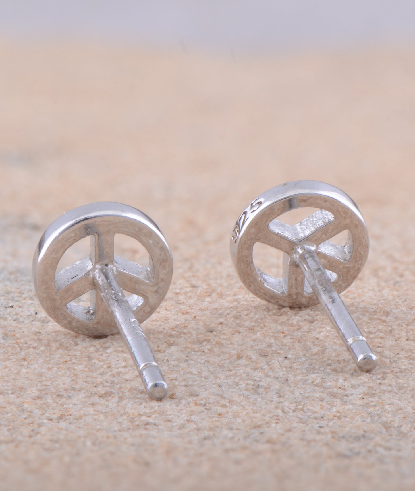 SilverCloseOut Rhodium Plated Sterling Silver Womens Dainty Peace Sign Stud Earrings - 6mm