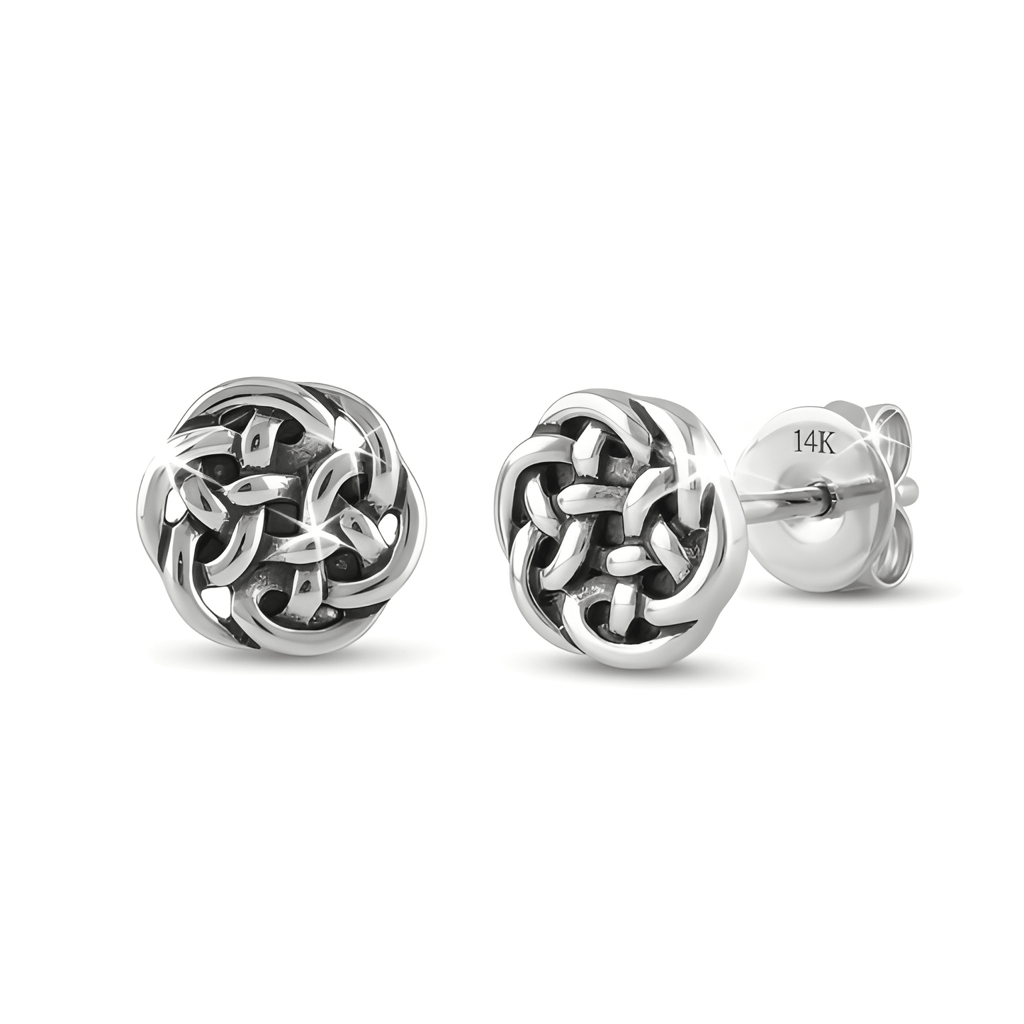 Rhodium Plated Sterling Silver Womens Small Antrim Knot Celtic Stud Earrings