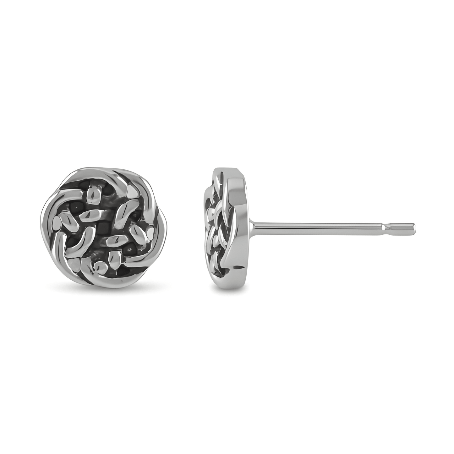 Rhodium Plated Sterling Silver Womens Small Antrim Knot Celtic Stud Earrings