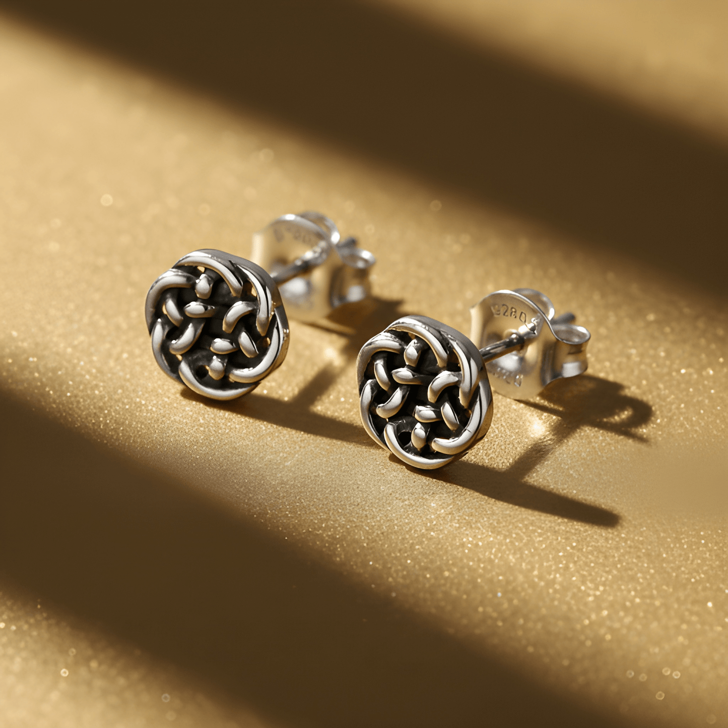 Rhodium Plated Sterling Silver Womens Small Antrim Knot Celtic Stud Earrings