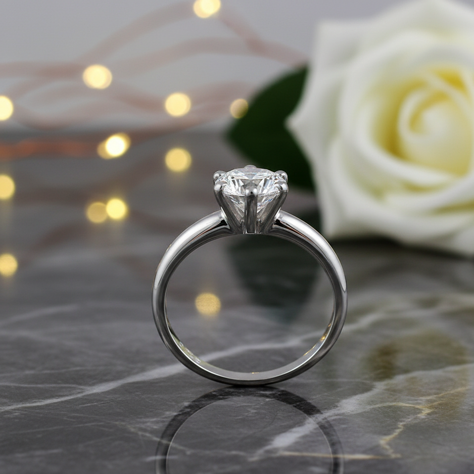 Elegant Engagement Ring – White Gold Over Sterling Silver 1.3ct Moissanite Solitaire Band (Sizes 3–13)