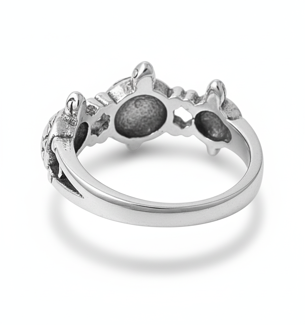 White Gold Dipped Sterling Silver Three Turtles Ring for Women – .925 Sterling Silver, 10MM Width, Gift Box Included (Sizes 4–10)