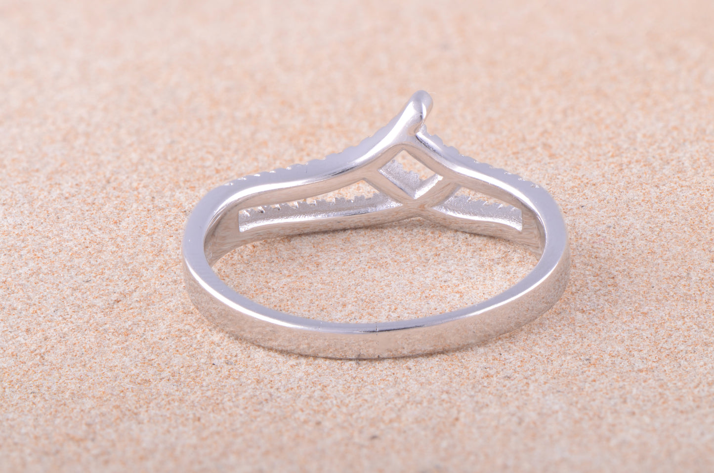 White Gold White Gold over Sterling Silver Women's Dainty CZ Victorian V Ring — view 5
