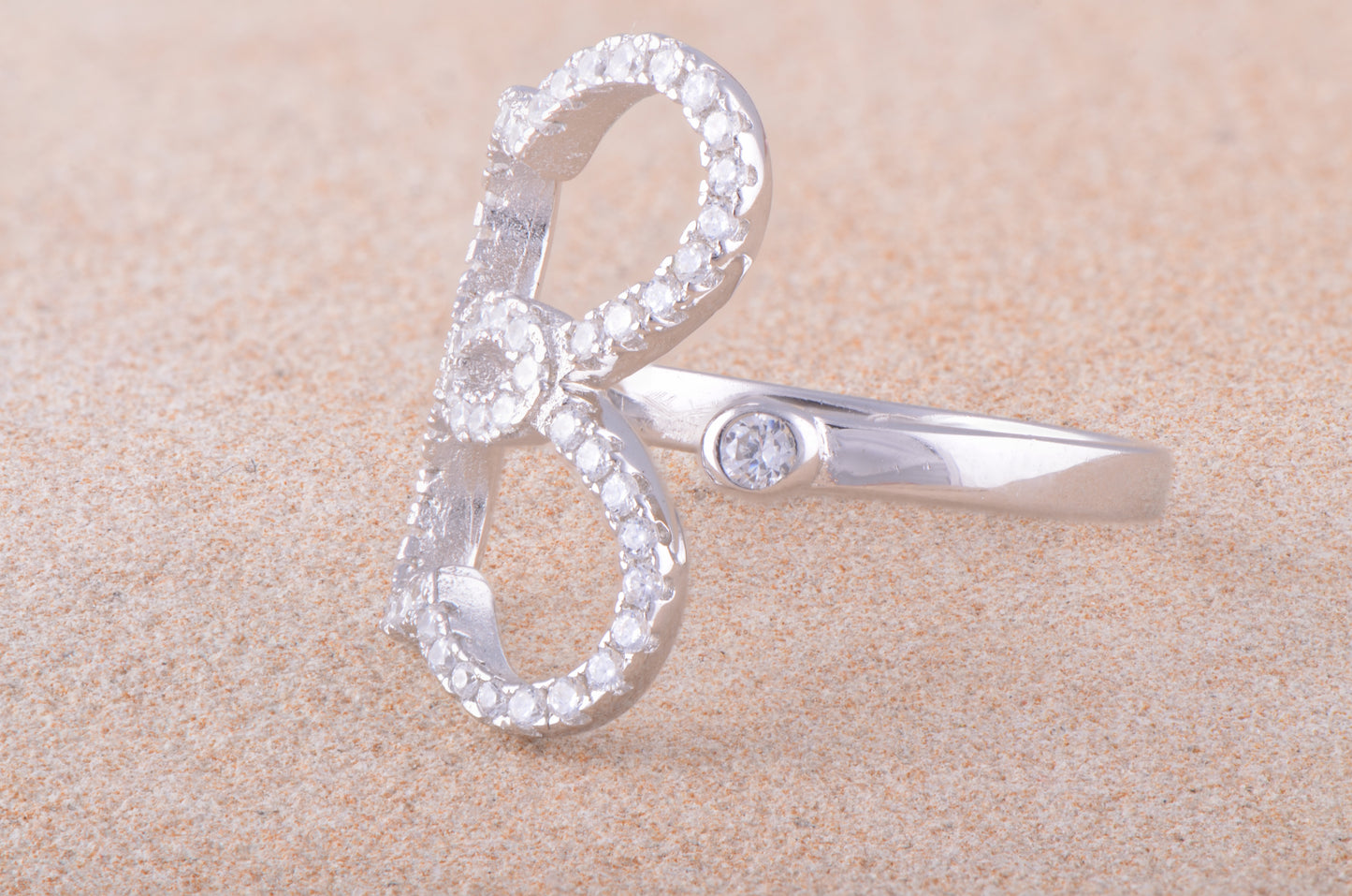 White Gold Over Sterling Silver Ladies Dainty Cz Open Face Butterfly Ring