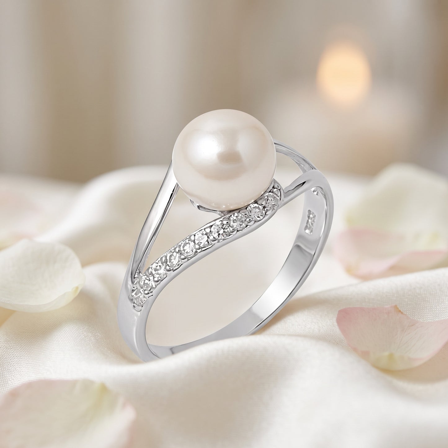 Sterling Silver Freshwater Pearl & Cubic Zirconia Ring for Women lifestyle 5