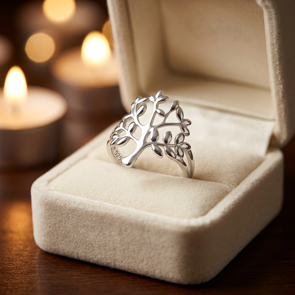 Sterling Silver 3.7mm Open Leafy Tree of Life Split Shank Ring for Women life3
