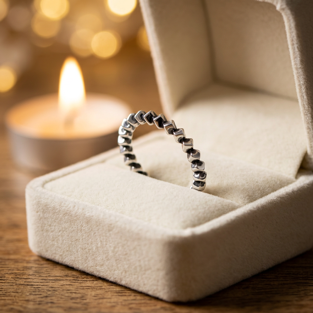 Sterling Silver 2.4mm Oxidized Tumbling Cube Eternity Ring for Women life3