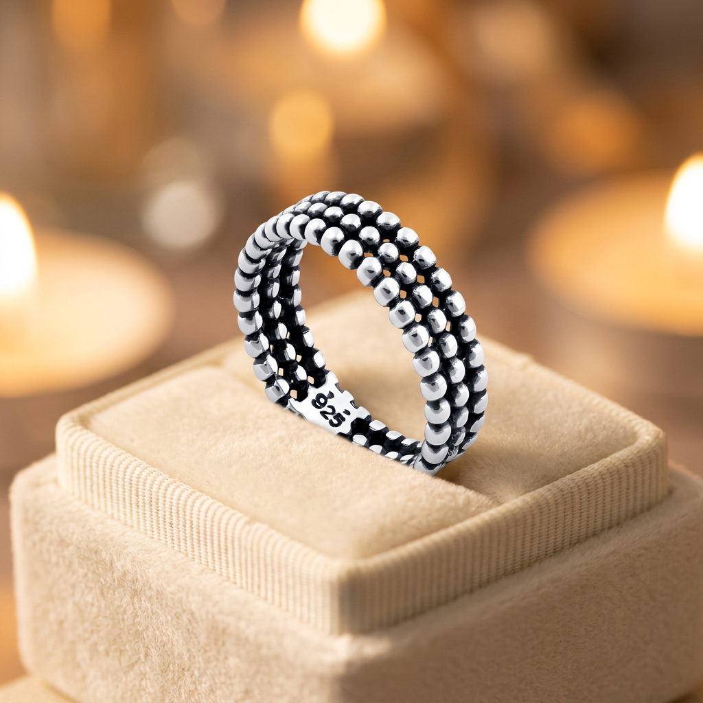 Sterling Silver 5.3mm Oxidized Triple Row Bead Eternity Ring for Women life3