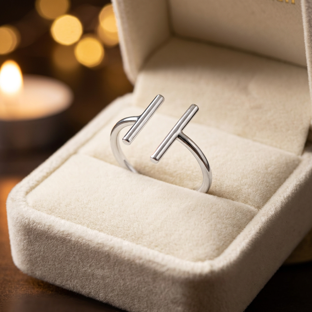 Sterling Silver 1.7mm Open Cuff Parallel Double T Bar Ring for Women life3