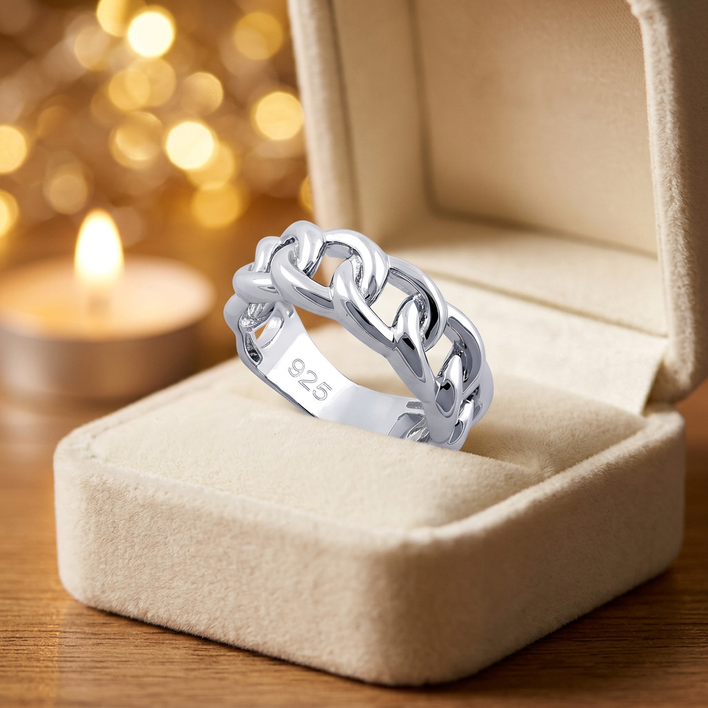Sterling Silver 7.1mm Curb Chain Link Band Ring for Women life3