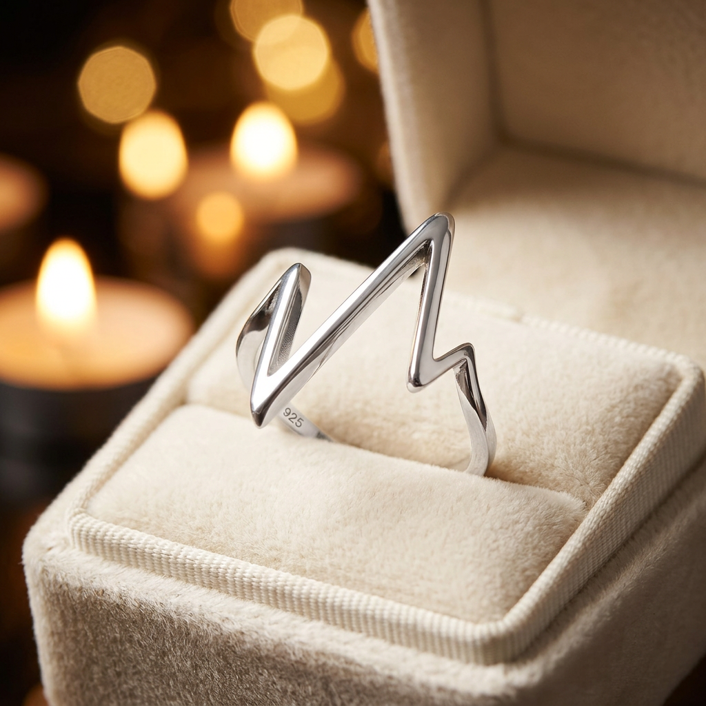 Sterling Silver 1.6mm Heartbeat Pulse Zigzag Statement Ring for Women life3
