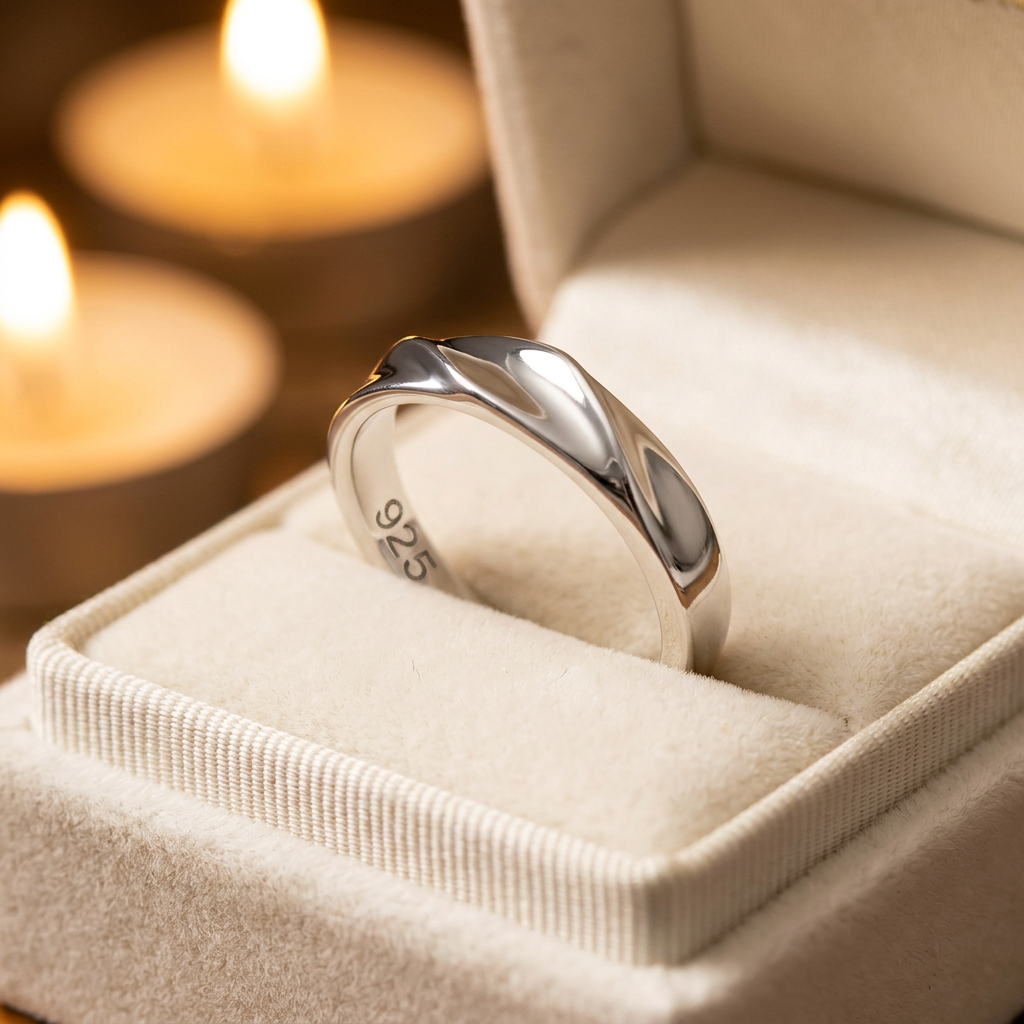 Sterling Silver 3.8mm Polished Sculpted Twist Top Band Ring for Women life3