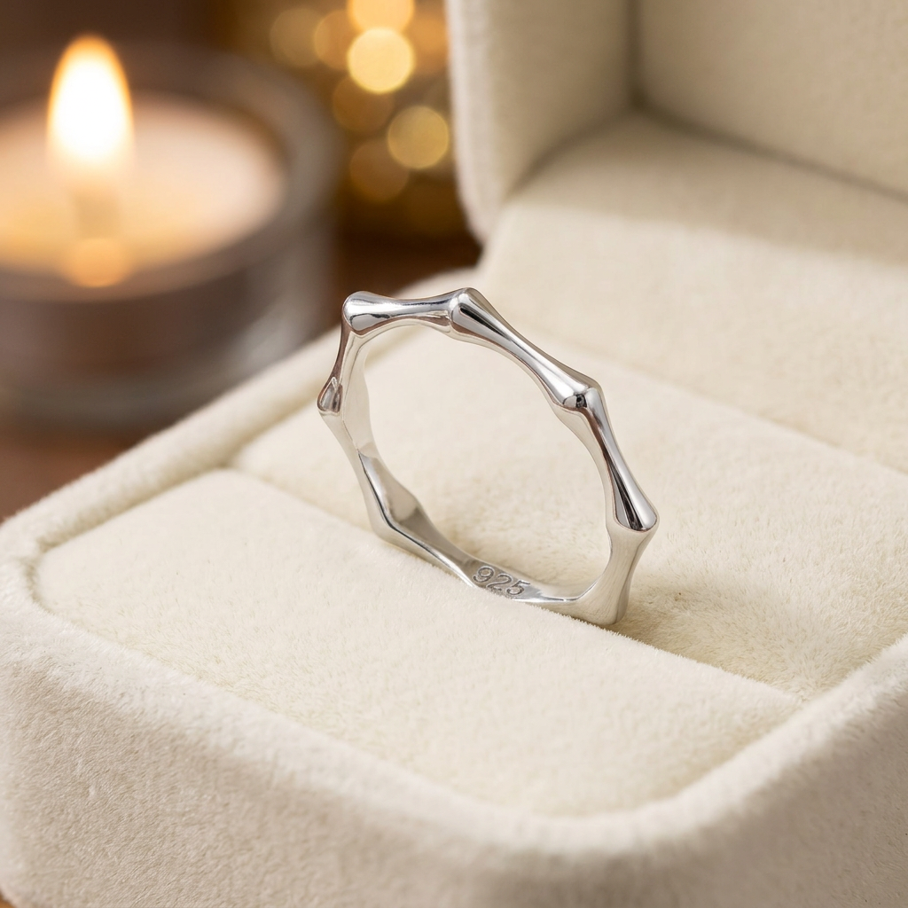 Sterling Silver 2.7mm Octagon Bone Bamboo Segment Stacking Band Ring for Women life3