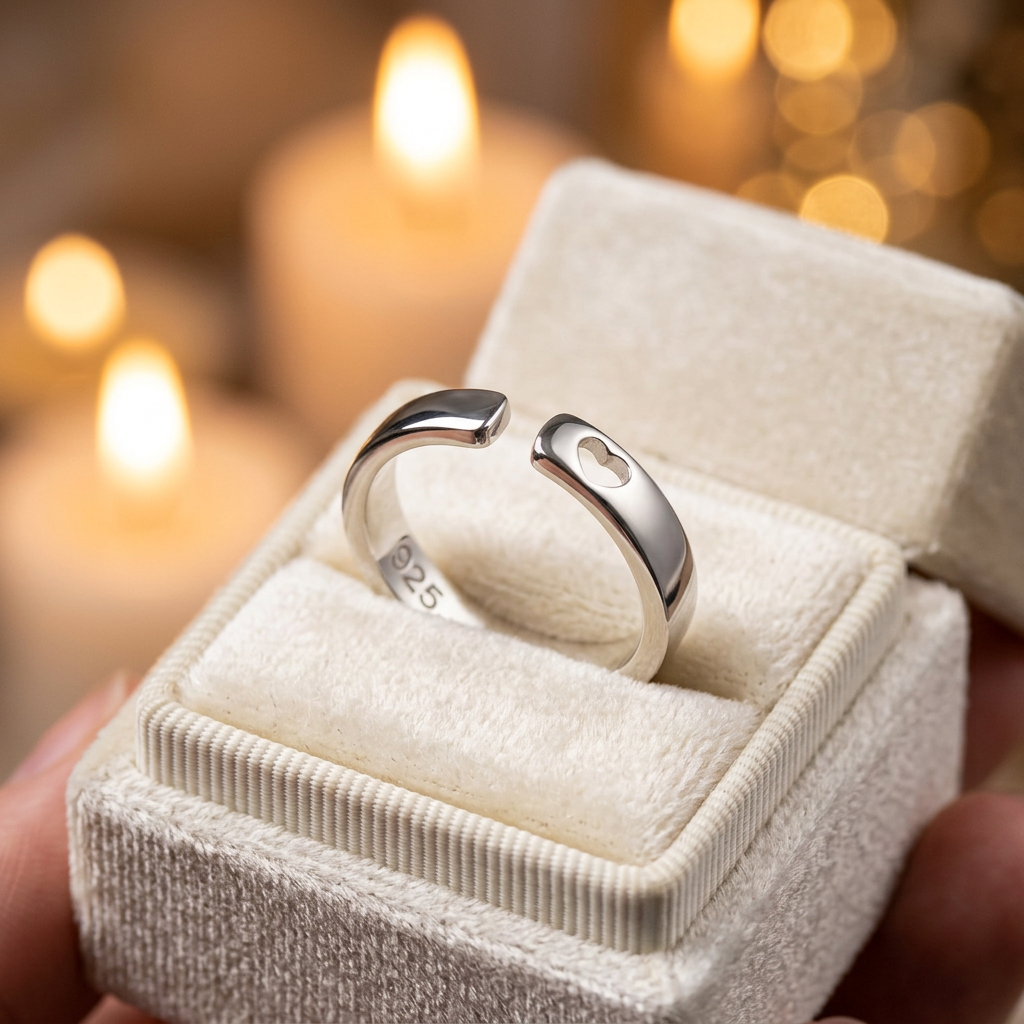 Sterling Silver 3.8mm Open Cuff Band Ring with Heart Cutout for Women life3