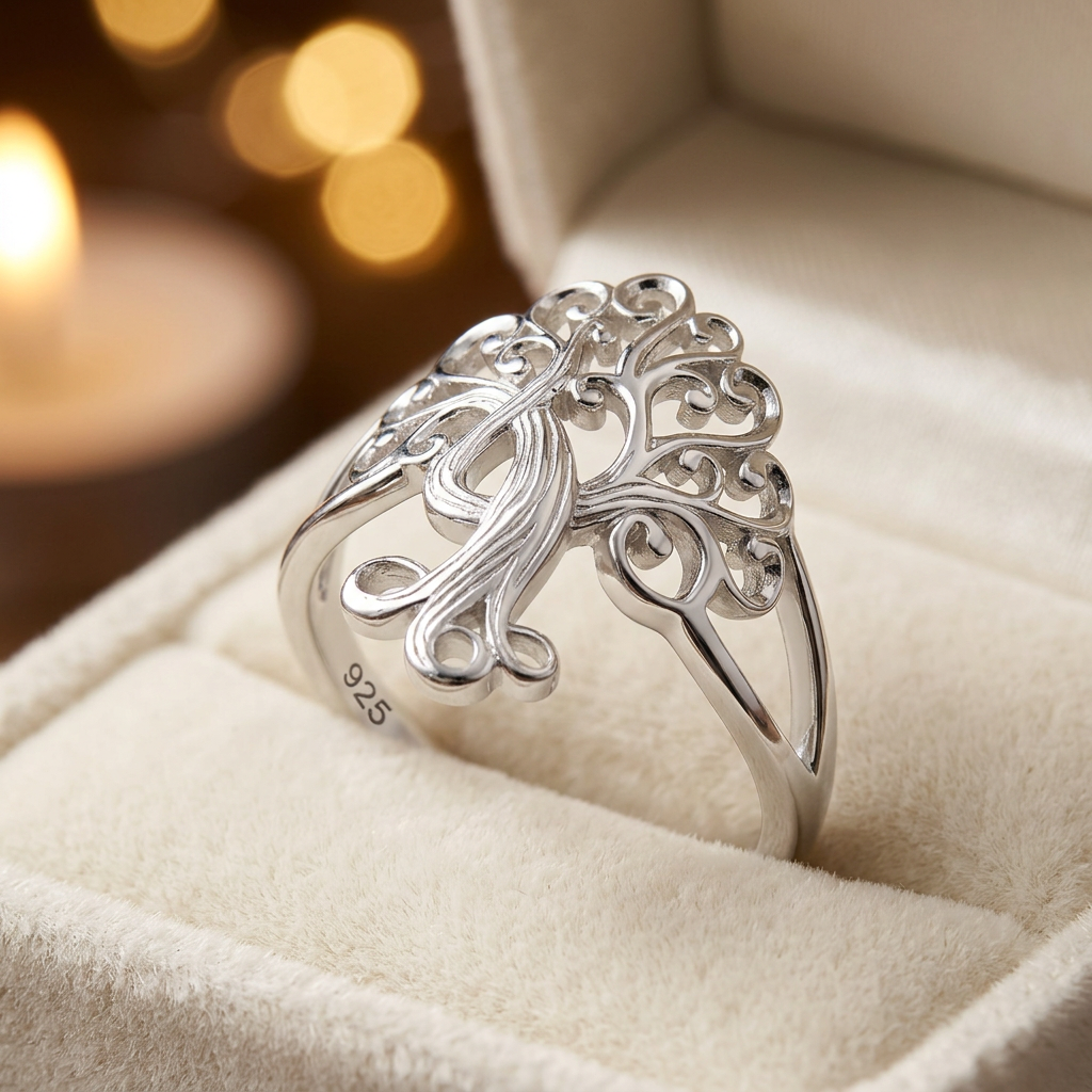 Sterling Silver 3.7mm Filigree Swirl Tree of Life Split Shank Ring for Women life3
