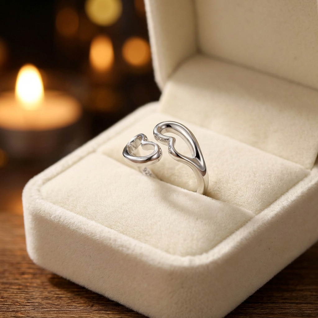Sterling Silver 2.2mm Double Open Heart Promise Ring for Women life3