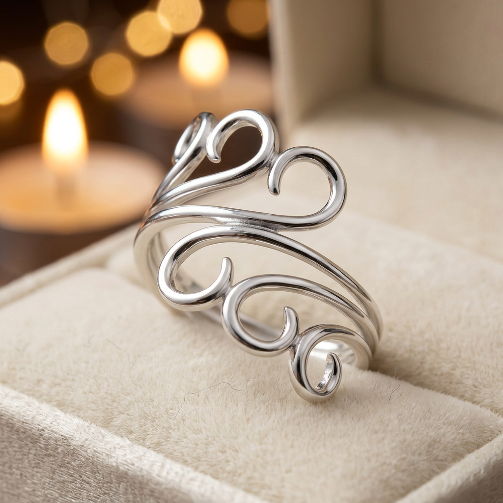 Sterling Silver 18.3mm Triple Wire Swirl Curl Bypass Ring for Women life3