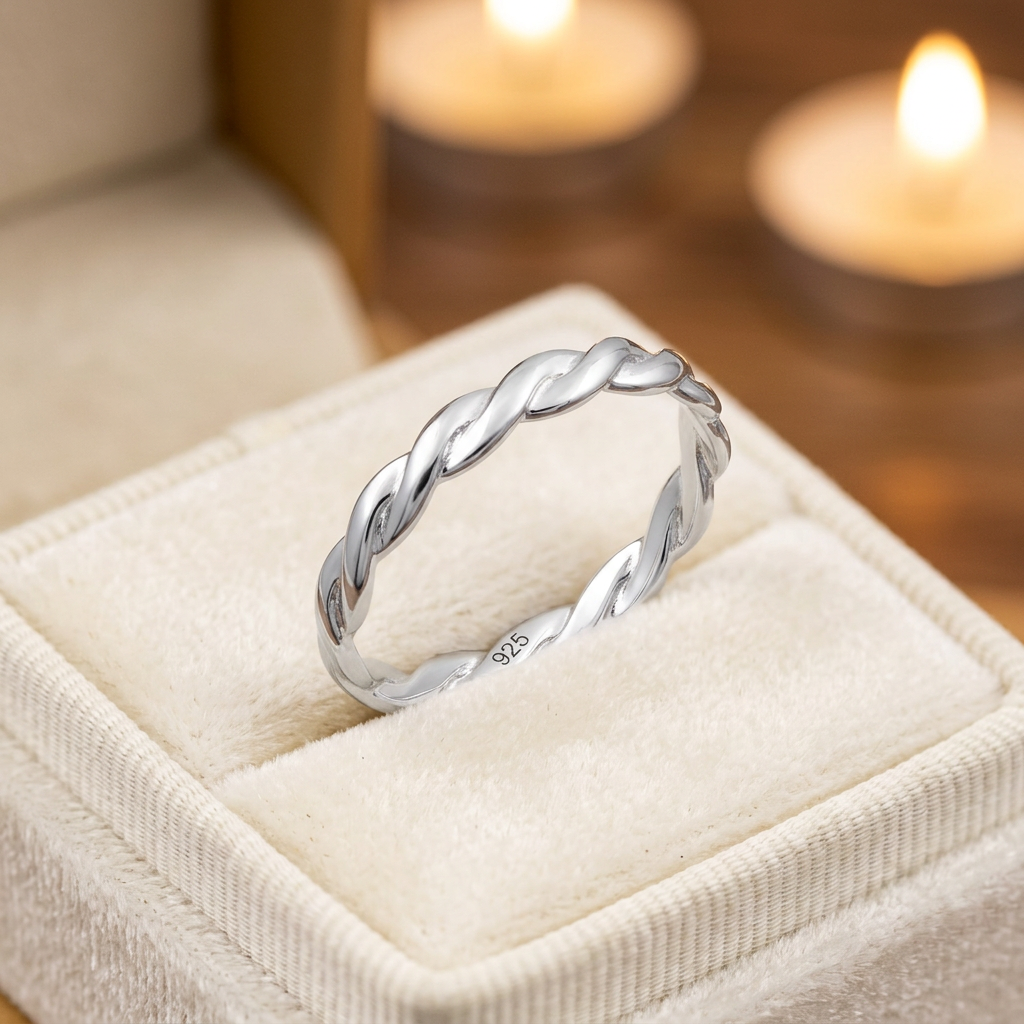 Sterling Silver 3.3mm Two Strand Braided Twist Band Ring for Women life3
