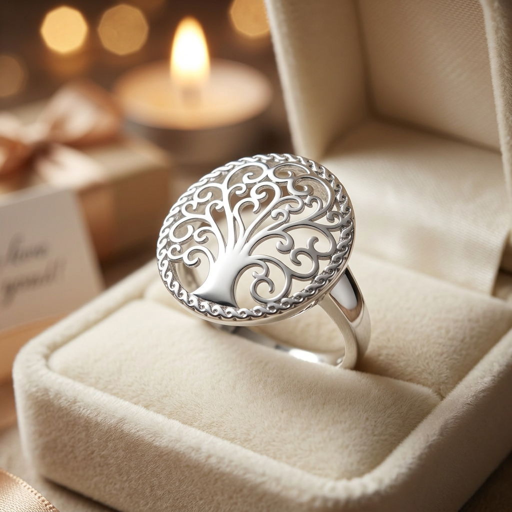 Sterling Silver Swirl Branch Tree of Life Braided Border Ring for Women life3