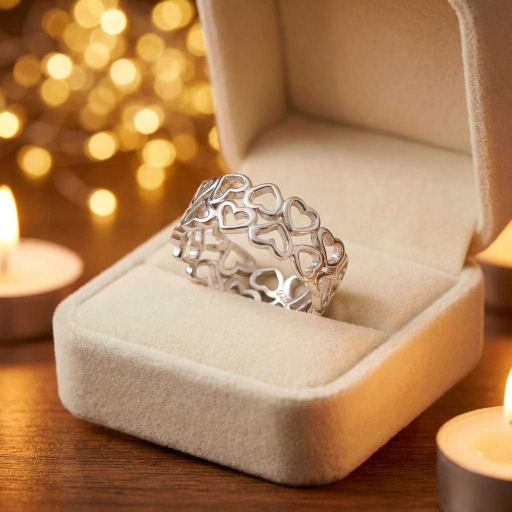 Sterling Silver Wide Open Hearts Eternity Band Ring for Women life3