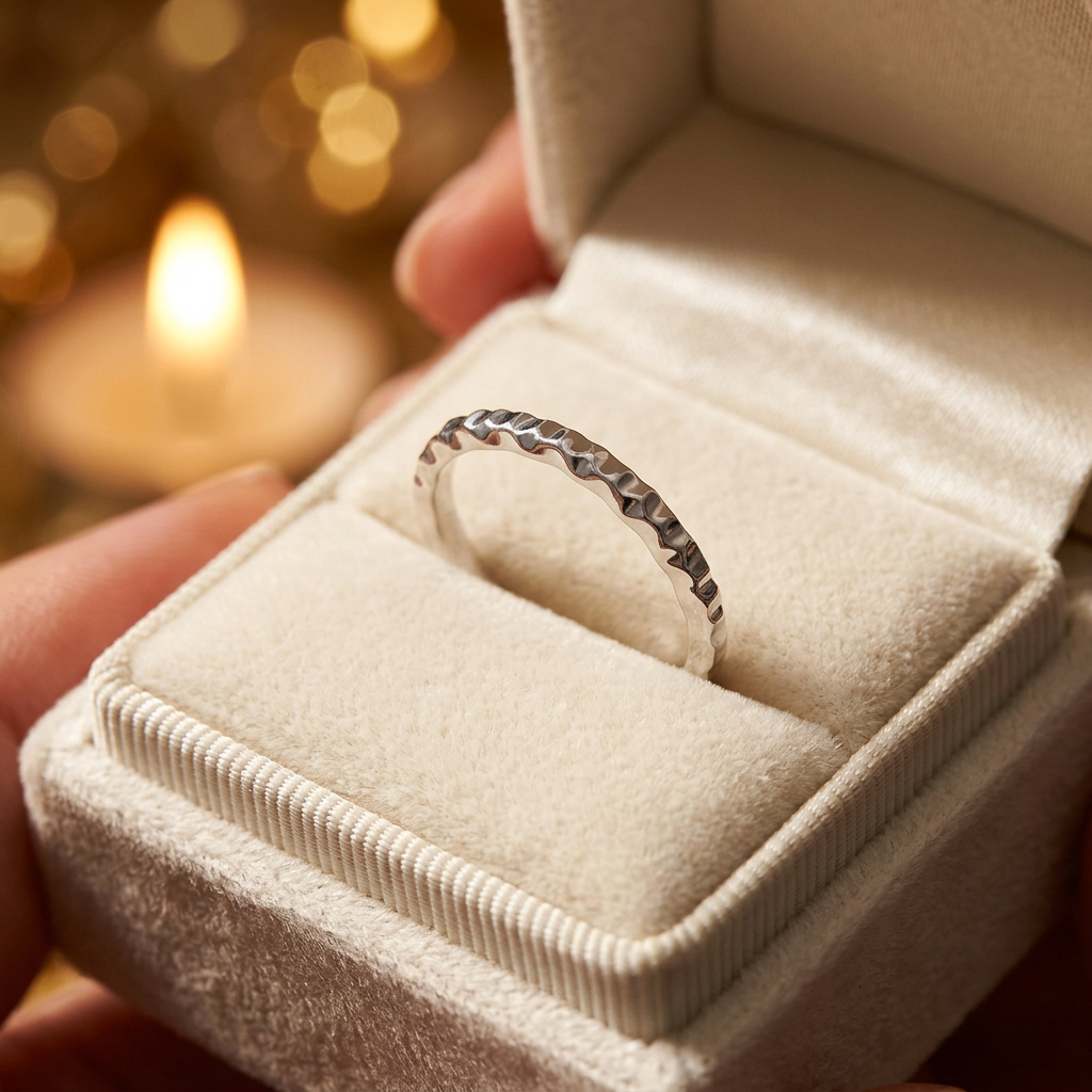 Sterling Silver 2.3mm Wavy Hammered Texture Stacking Band Ring for Women life3
