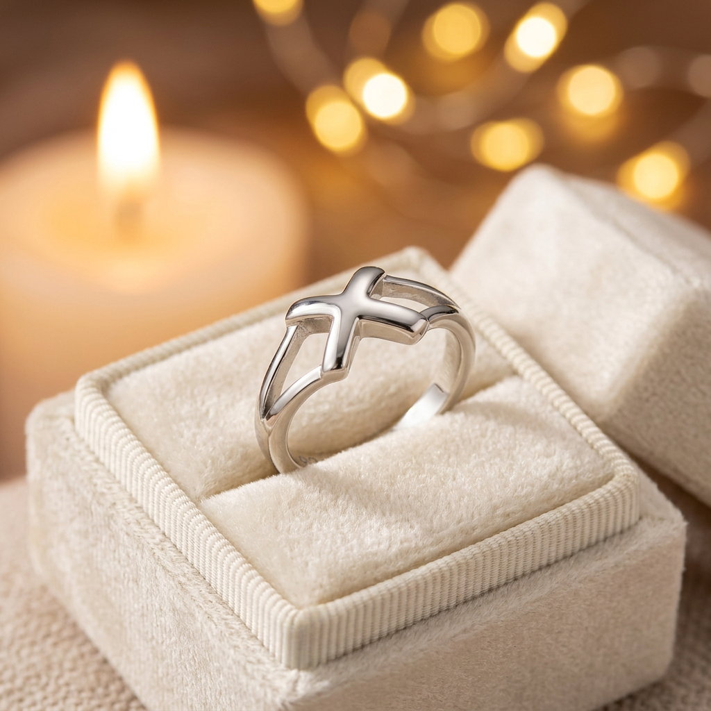 Sterling Silver 2mm Cross Split Band Faith Promise Ring for Women life3