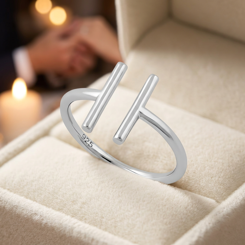 Sterling Silver 1.7mm Open Cuff Parallel Double Bar Minimalist Ring for Women life3