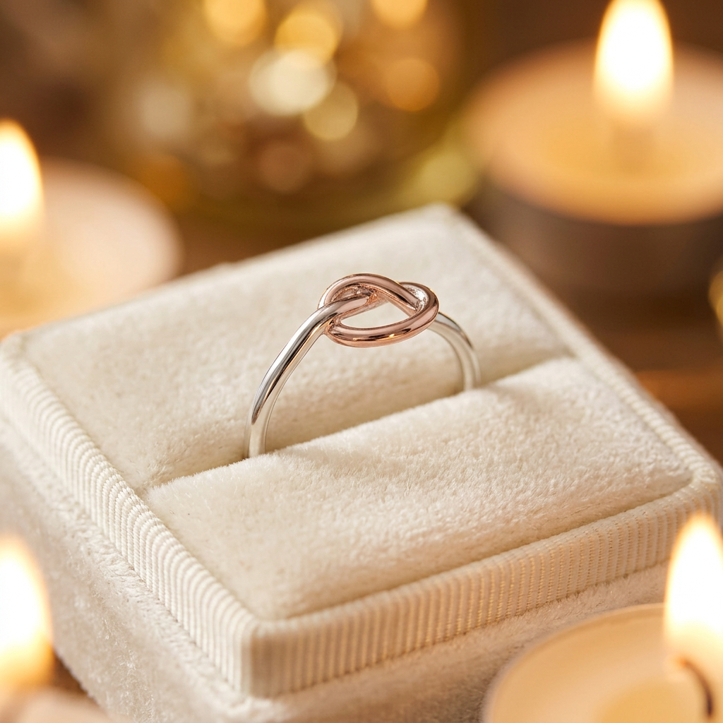 Two Tone Rose Gold Plated Sterling Silver Love Knot Thin Stackable Ring for Women life3