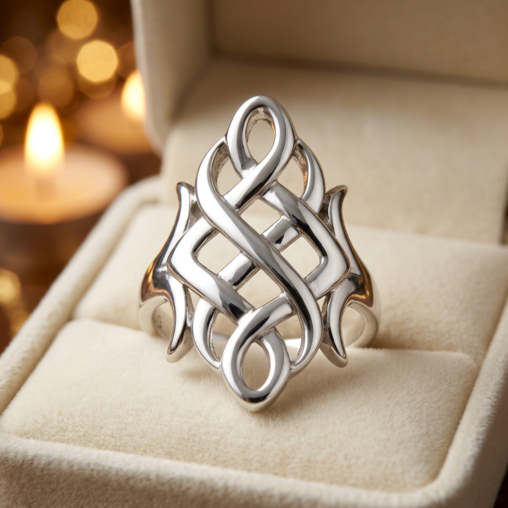 Sterling Silver Open Celtic Knot Interlace Shield Ring for Women life3