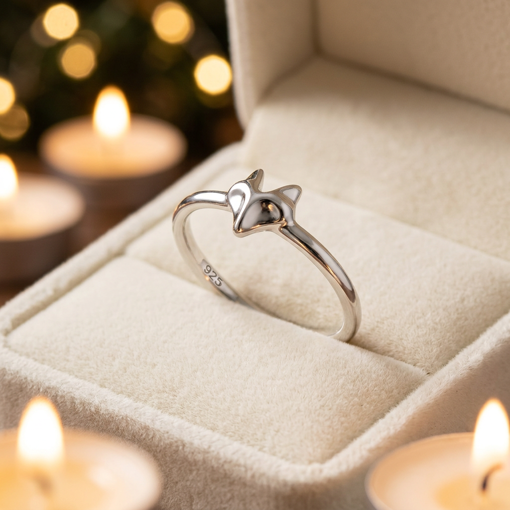 Sterling Silver 1.8mm Tiny Fox Face Woodland Animal Ring for Women life3