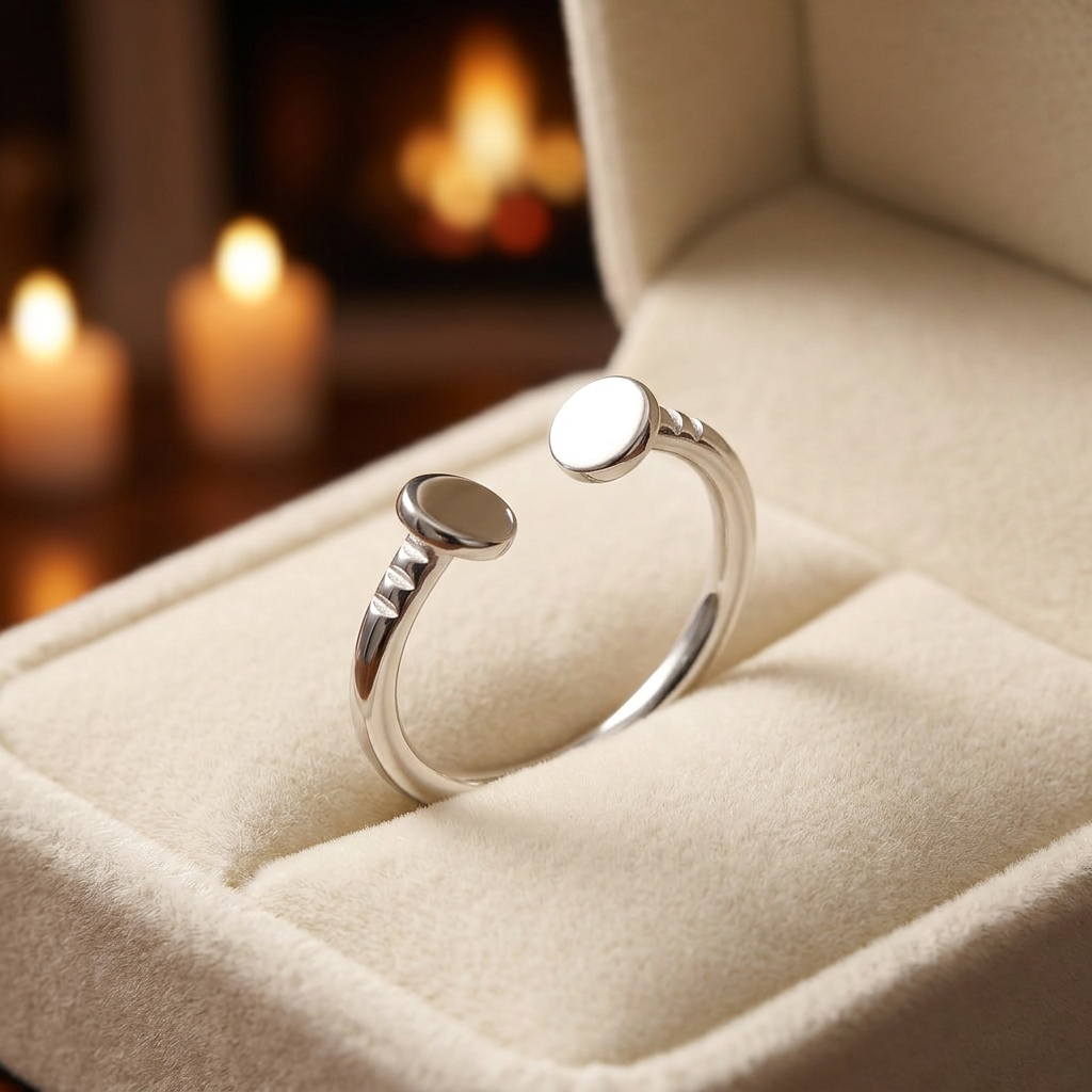 Sterling Silver Open Adjustable Double Nail Head Stacking Ring for Women life3