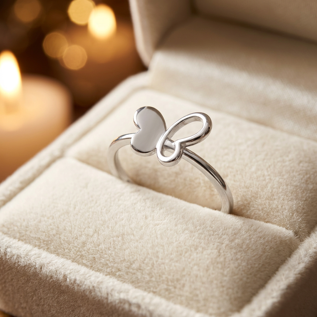 Sterling Silver 1.6mm Half Open Wing Butterfly Stacking Ring for Women life3