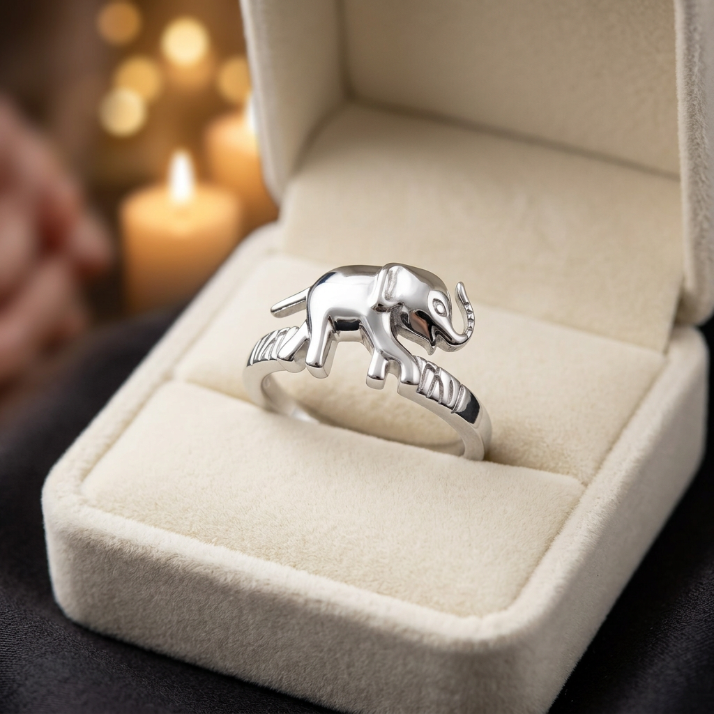 Sterling Silver Lucky Elephant Trunk Up Animal Ring for Women life3