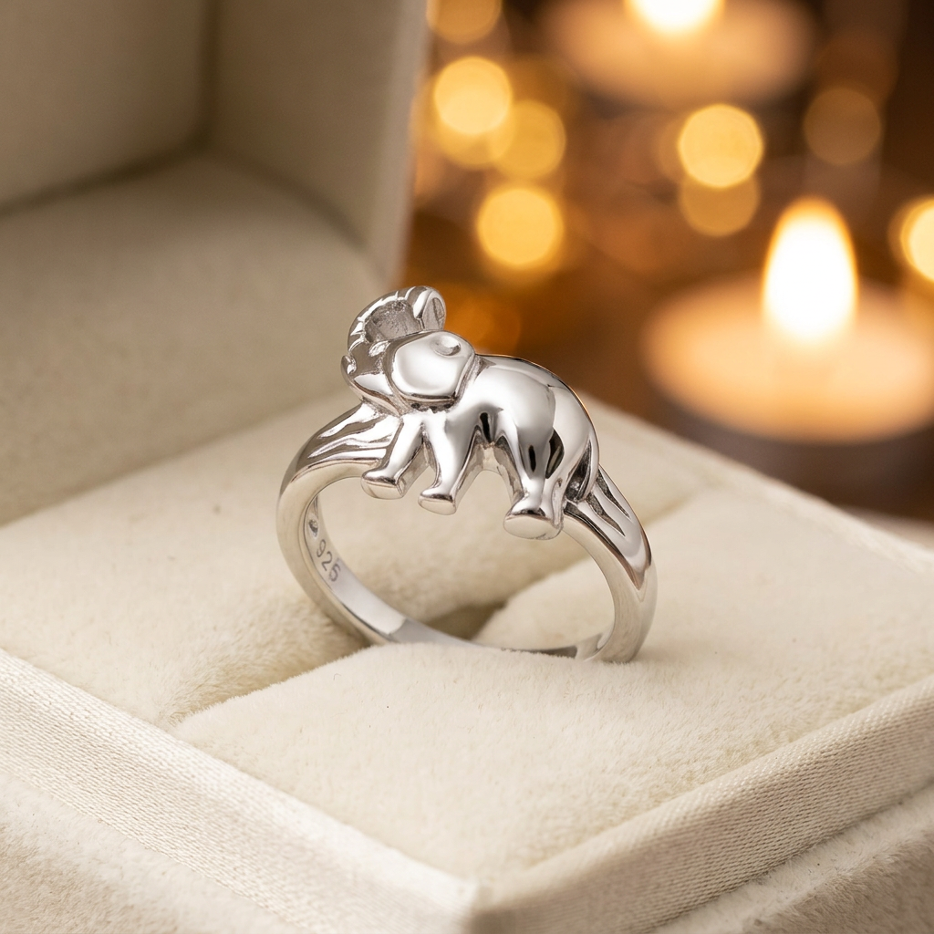 Sterling Silver Lucky Elephant with Trunk Up Animal Ring for Women life3