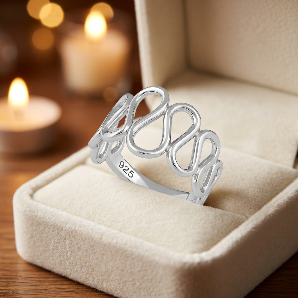 Sterling Silver 2.8mm Open Wavy Loop Ribbon Statement Ring for Women life3