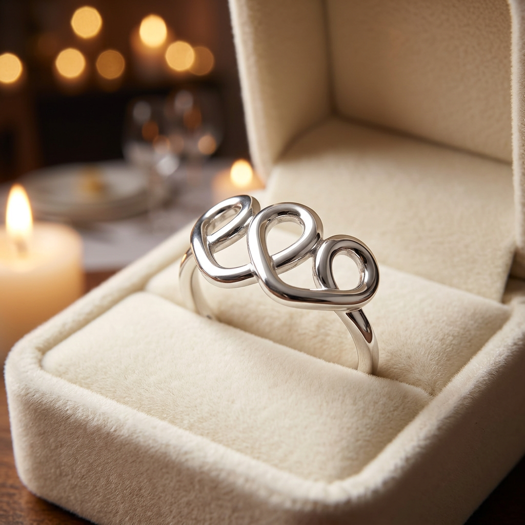 Sterling Silver 1.7mm Three Looped Curly Hearts Promise Ring for Women life3