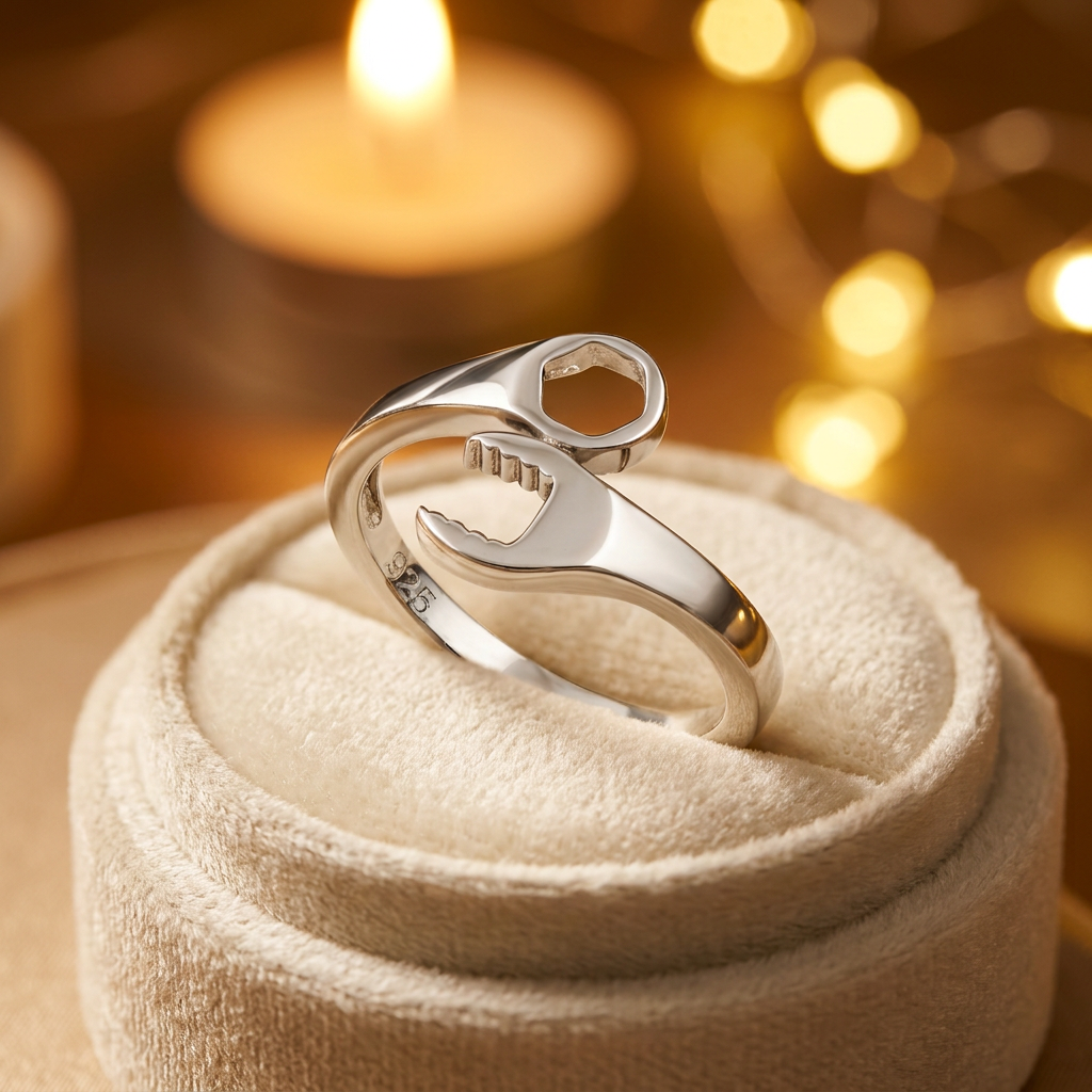 Sterling Silver Wrench Tool Ring, Unisex life3