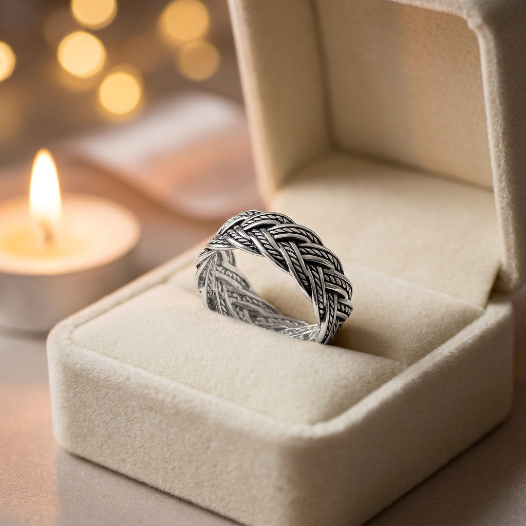 Sterling Silver 7.5mm Oxidized Rope Braid Woven Band Ring, Unisex life3