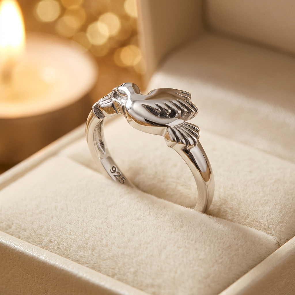 Sterling Silver 2.4mm Sculpted Flying Dove Bird Peace Ring for Women life3