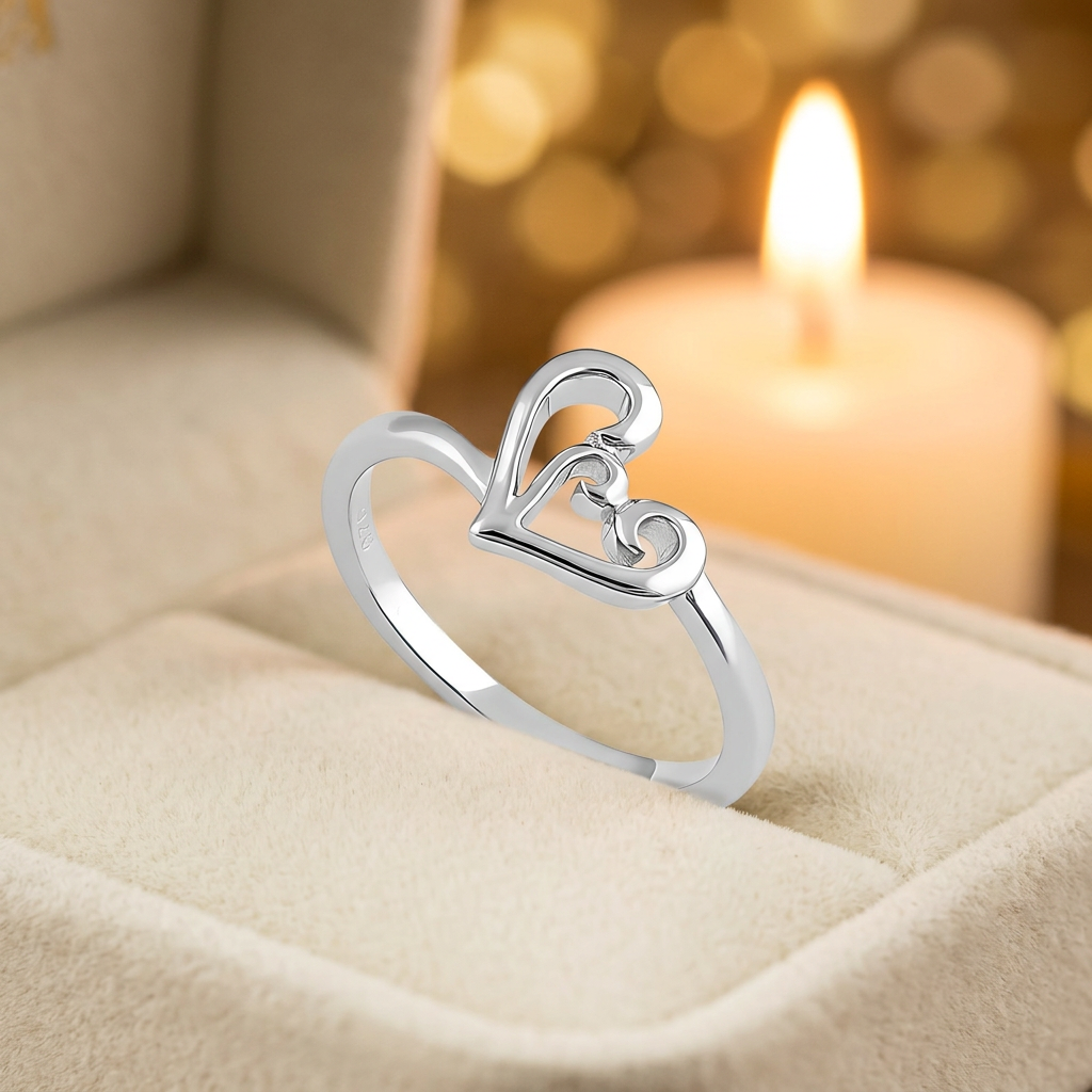 Sterling Silver Open Curly Scroll Heart Promise Ring for Women, 1.8mm Band life3
